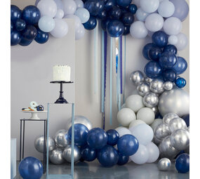 Ginger Ray Arche de ballons de luxe argentée et bleue à monter soi-même, 12 mètres | par kit