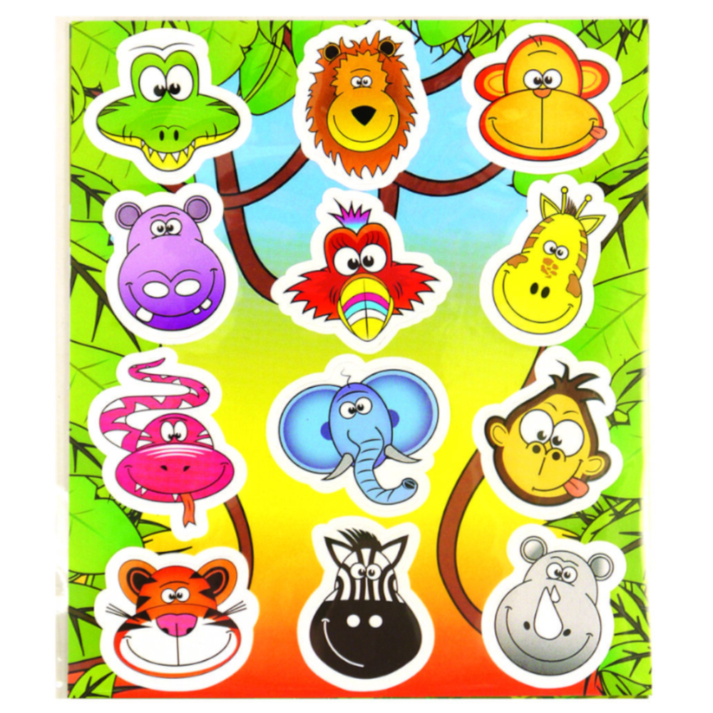 Henbrandt Planche d'autocollants Animaux de la jungle 12 x 10 cm | 12 feuilles