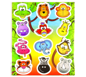 Henbrandt Planche d'autocollants Animaux de la jungle 12 x 10 cm | 12 feuilles