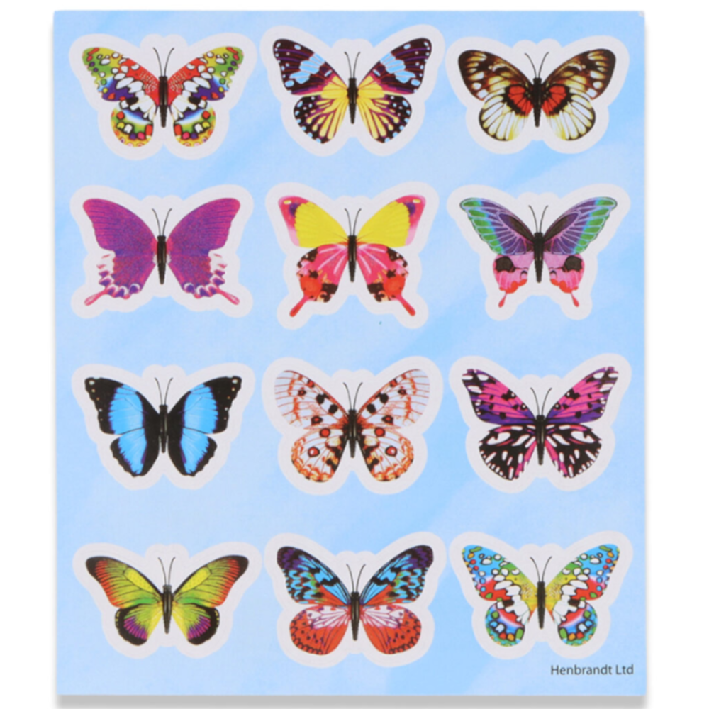Henbrandt Planche d'autocollants papillons 12 x 10 cm | 12 feuilles