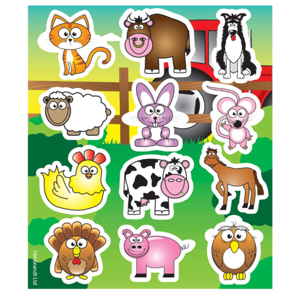 Henbrandt Planche d'autocollants Animaux de la ferme 12 x 10 cm | 12 feuilles