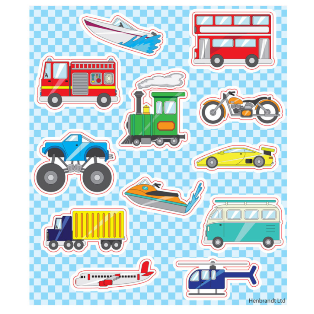 Henbrandt Voertuigen Stickervelletje 12x10cm  | 12 velletjes Henbrandt Voertuigen Stickervelletje 12x10cm  | 12 velletjes