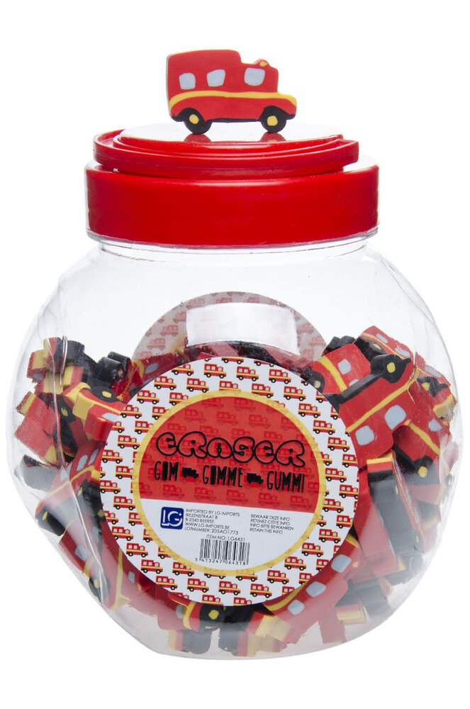 LG Imports Gomme en forme de camion de pompiers, 4 cm | 12 pièces