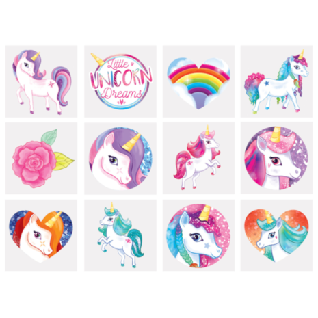 Henbrandt Tatouages ​​éphémères Licorne | 12 lots de 12 tatouages
