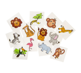 LG Imports Temporäre Tattoos mit Dschungeltieren | 12 Sets mit je 12 Tattoos