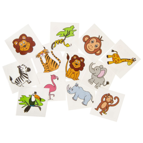 LG Imports Tatouages ​​temporaires Animaux de la jungle | 12 lots de 12 tatouages