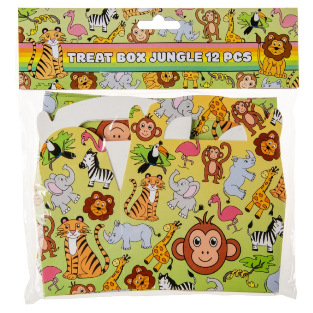 LG Imports Gastgeschenkboxen mit Dschungeltiermotiven, 12 x 12,5 x 6 cm | 12 Stück