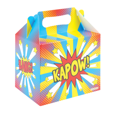 Amscan Party-Gastgeschenkbox mit Superhelden-Slogan, 14 x 9,5 x 12 cm | 12 Stück