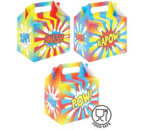 Amscan Party-Gastgeschenkbox mit Superhelden-Slogan, 14 x 9,5 x 12 cm | 12 Stück