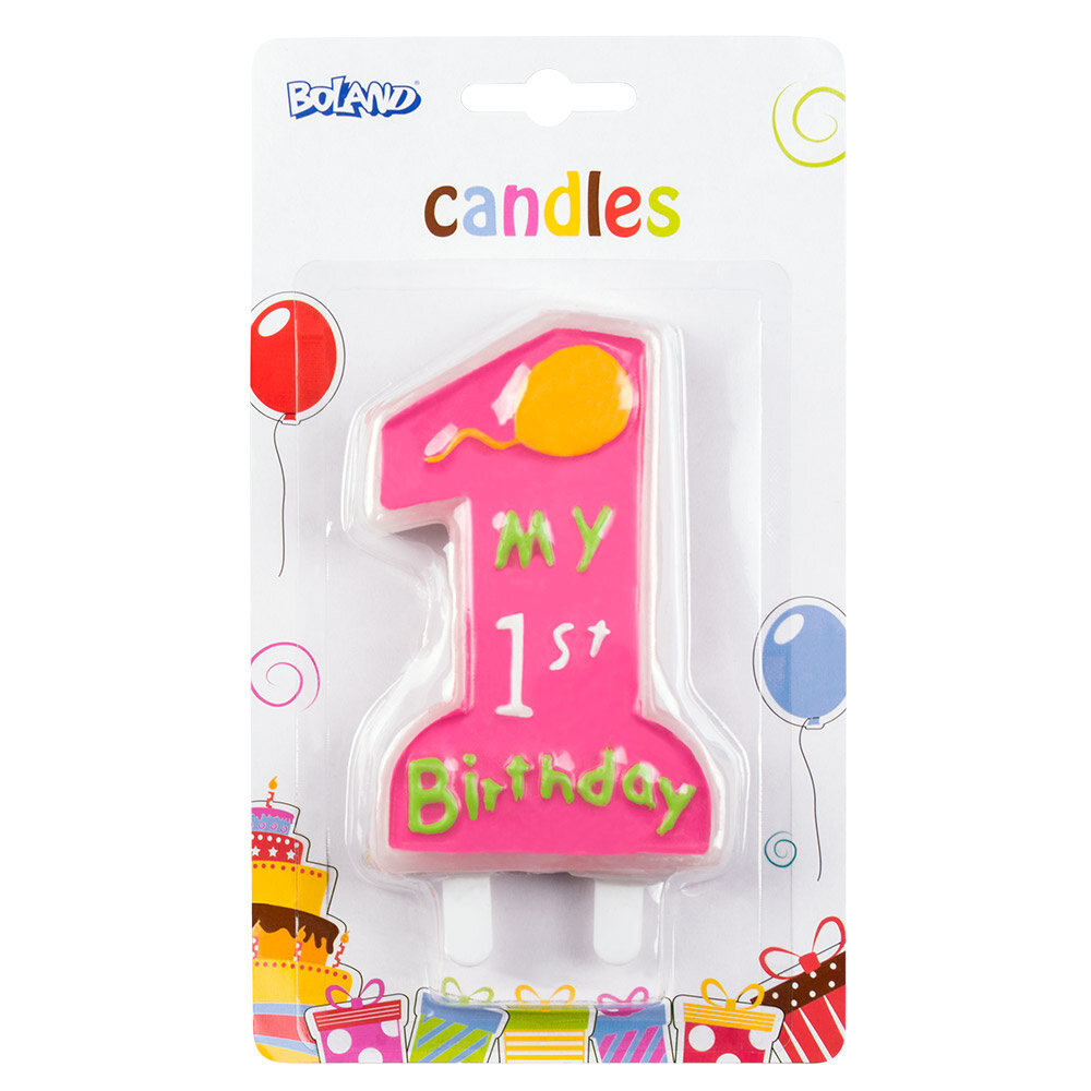 Boland Bougie rose pour mon 1er anniversaire, 12 cm