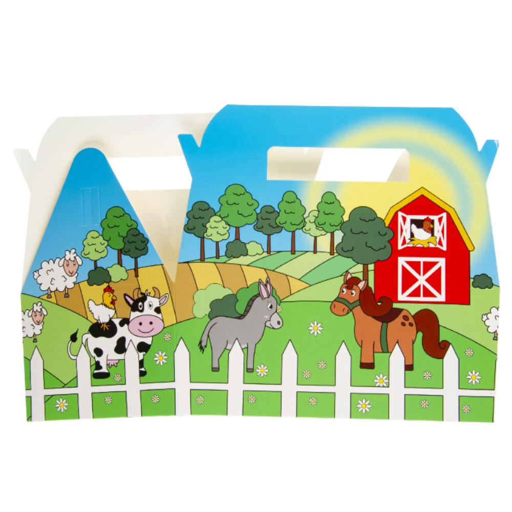 LG Imports Gastgeschenkbox mit Bauernhoftiermotiven, 22,5 x 12 x 9,5 cm | 12 Stück