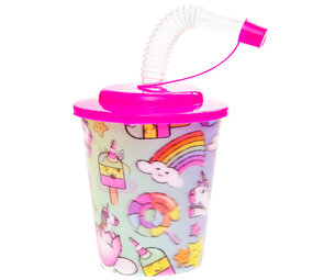 LG Imports Einhorn-Leckerlibecher mit Strohhalm 250 ml | 12 Stück