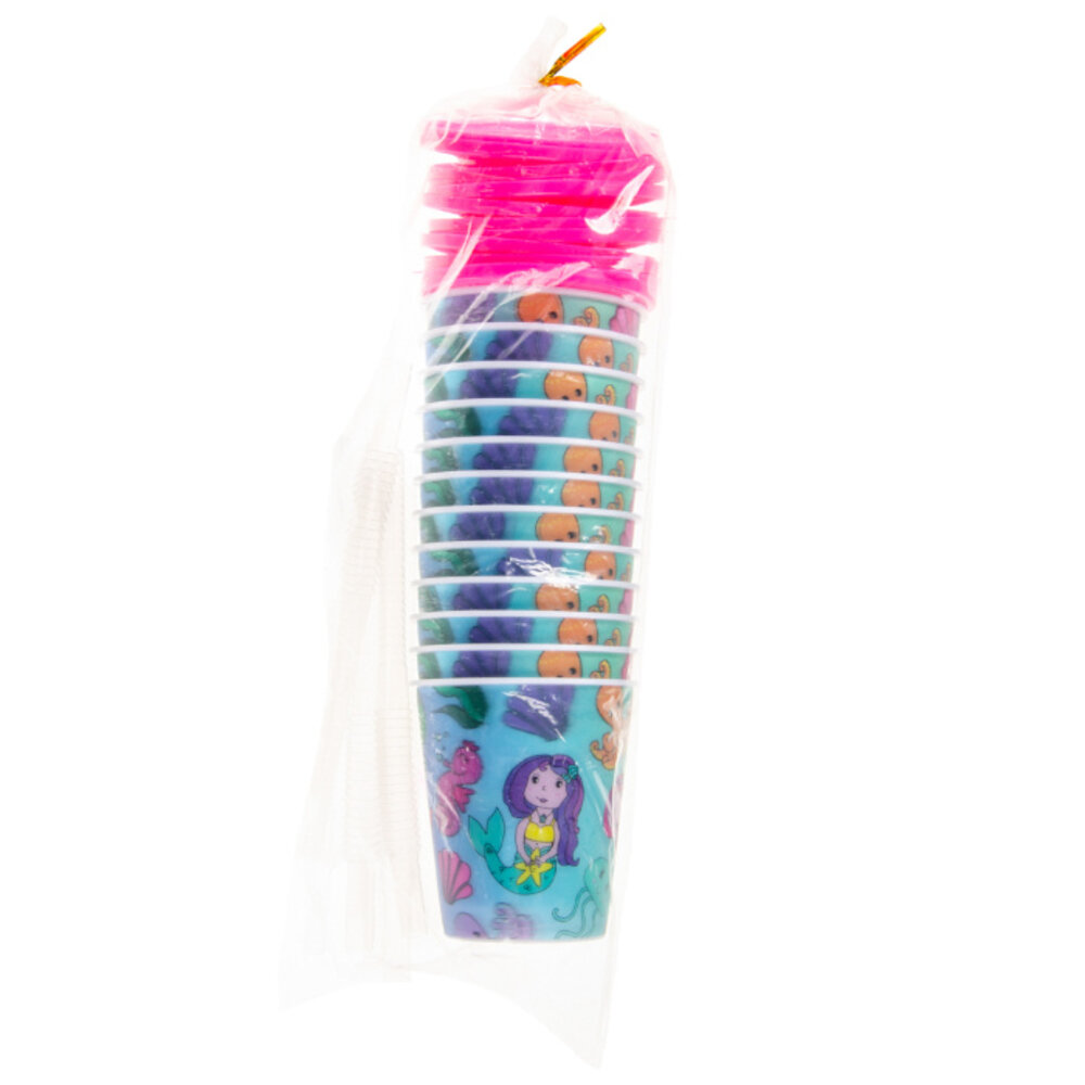 LG Imports Zeemeermin Traktatie Beker met Rietje 250ml | 12 stuks LG Imports Zeemeermin Traktatie Beker met Rietje 250ml | 12 stuks