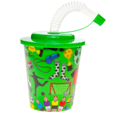 LG Imports Fußball-Leckerlibecher mit Strohhalm, 250 ml | 12 Stück