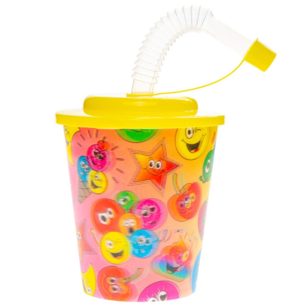 LG Imports Emoji-Smiley-Becher mit Strohhalm, 250 ml | 12 Stück