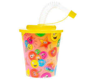 LG Imports Gobelets à friandises Emoji Smiley avec paille 250 ml | 12 pièces
