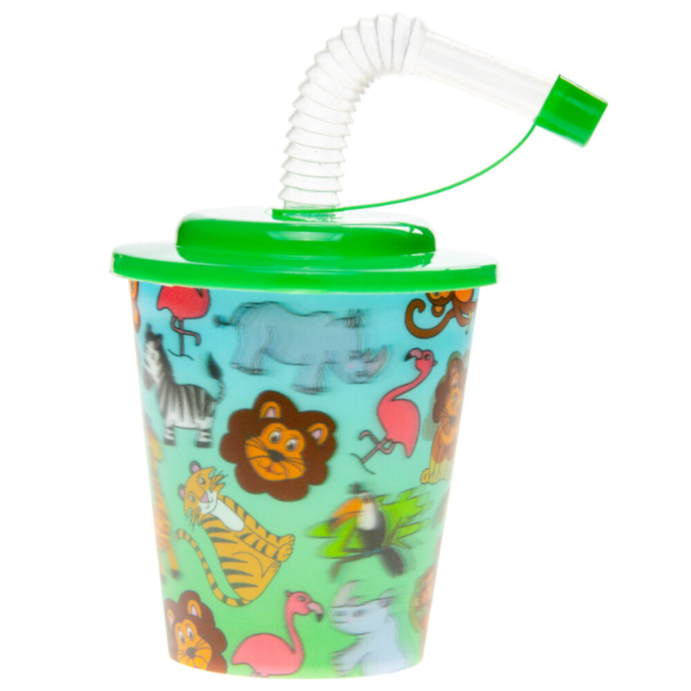 LG Imports Dschungeltier-Leckerlibecher mit Strohhalm, 250 ml | 12 Stück