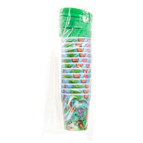LG Imports Dschungeltier-Leckerlibecher mit Strohhalm, 250 ml | 12 Stück