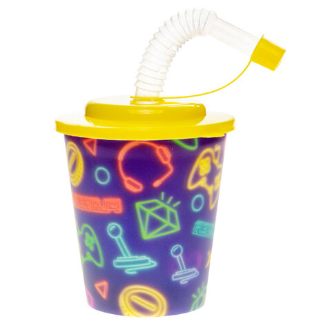 LG Imports Gamer Neon-Trinkbecher mit Strohhalm 250 ml | 12 Stück