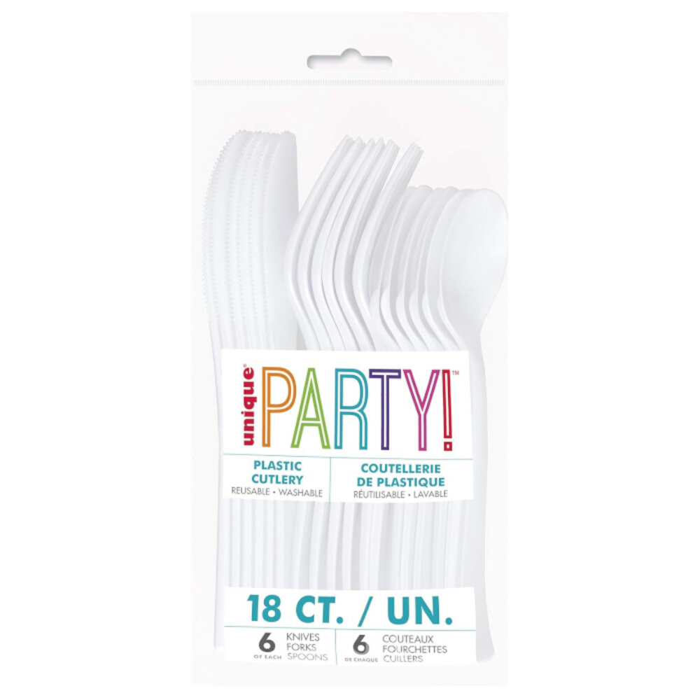 Unique Party Ensemble de couverts blancs 18 pièces