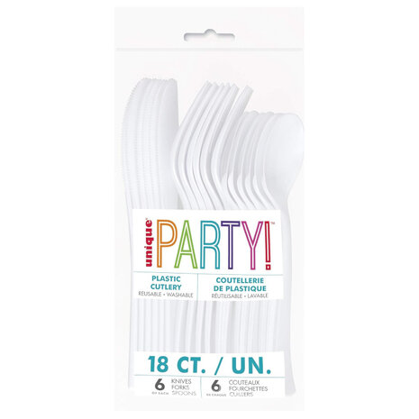 Unique Party Ensemble de couverts blancs 18 pièces