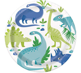 Unique Party Dinosaurier-Teller, blau & grün, 23 cm | 8 Stück