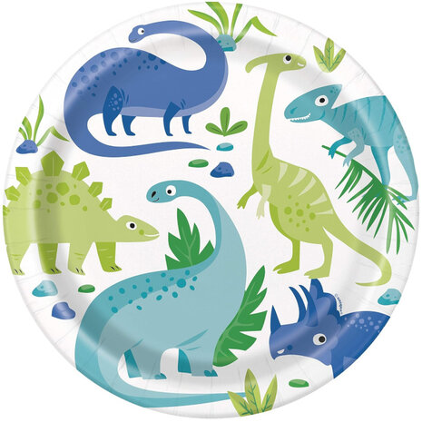 Unique Party Dinosaur Plates Blue & Green 23cm | 8 pieces