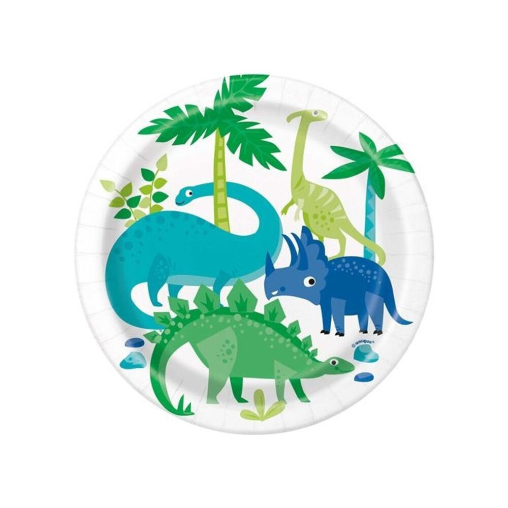 Unique Party Dinosaurus Borden  Blauw & Groen 18cm | 8 stuks