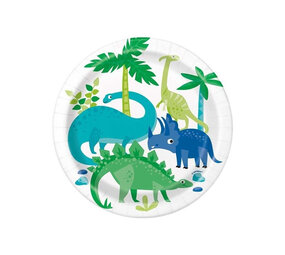 Unique Party Dinosaurier-Teller, blau & grün, 18 cm | 8 Stück