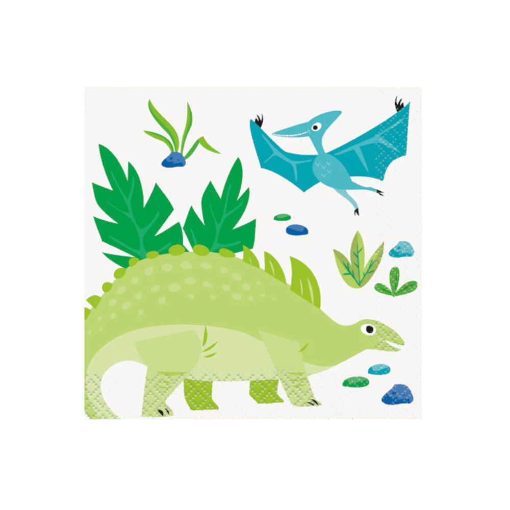 Unique Party Dinosaurus Servetten Blauw & Groen 25x25cm | 16 stuks