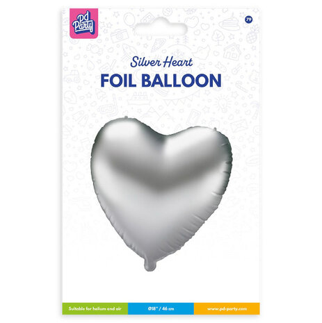 Tuf-Tuf Helium Balloon Heart Silver Empty 46cm | per piece