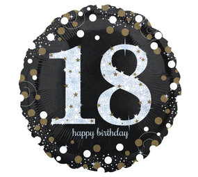 Anagram Helium Balloon 18 Years Sparkling Gold Empty 45cm | per piece