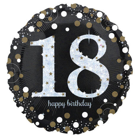 Anagram Helium Balloon 18 Years Sparkling Gold Empty 45cm | per piece
