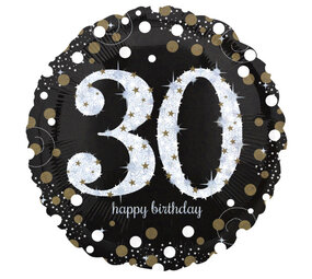 Anagram Helium Balloon 30 Years Sparkling Gold Empty 45cm | per piece