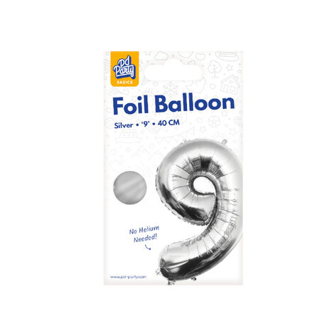 Paper Dreams Ballon Folie 9 Zilver 40cm | per stuk Paper Dreams Ballon Folie 9 Zilver 40cm | per stuk