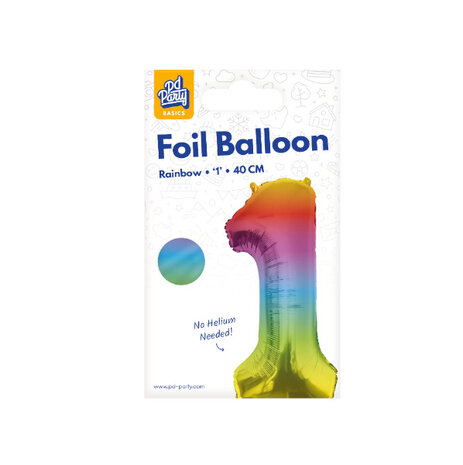 Paper Dreams Folienballon Zahl 1 Regenbogen 40 cm | pro Stück