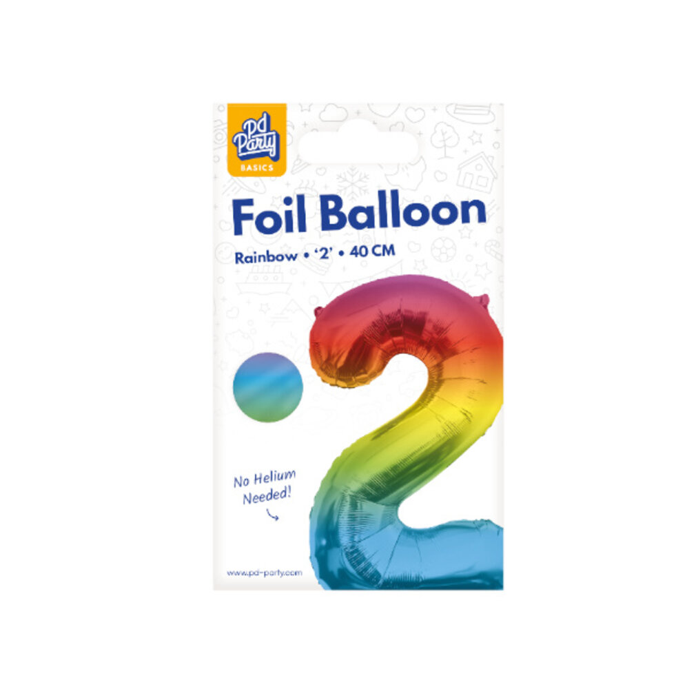 Paper Dreams Folienballon Zahl 2 Regenbogen 40 cm | pro Stück
