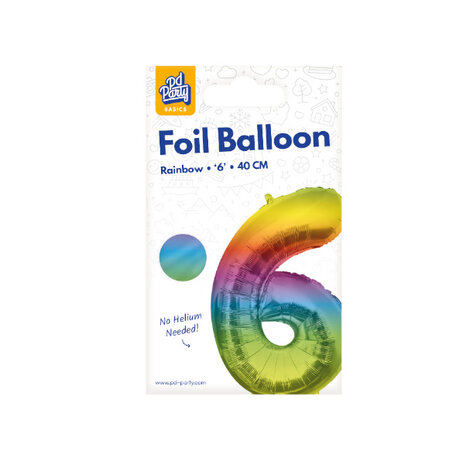 Paper Dreams Folienballon Zahl 6 Regenbogen 40 cm | pro Stück