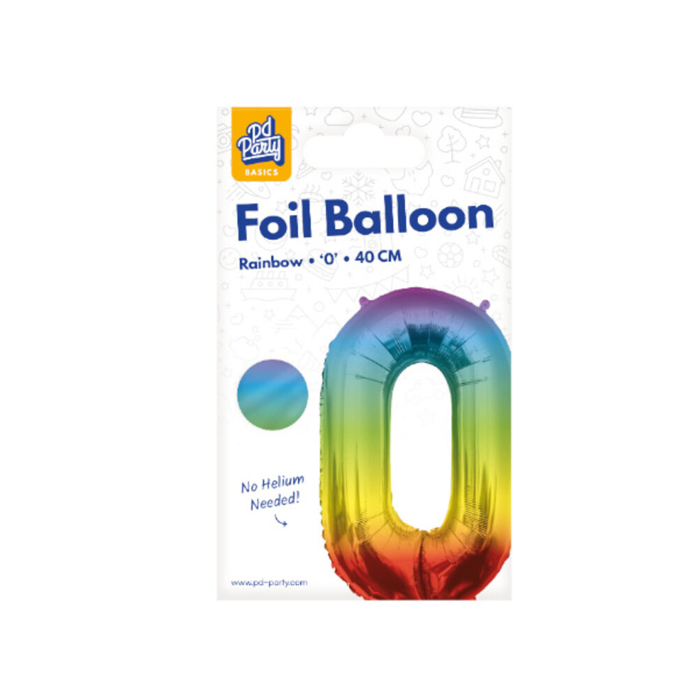 Paper Dreams Folienballon Zahl 0 Regenbogen 40 cm | pro Stück