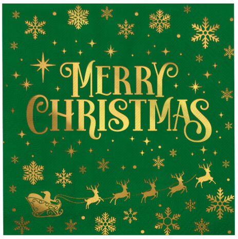 Paper Dreams Serviettes de table de Noël « Joyeux Noël » vertes 33 x 33 cm | 16 pièces