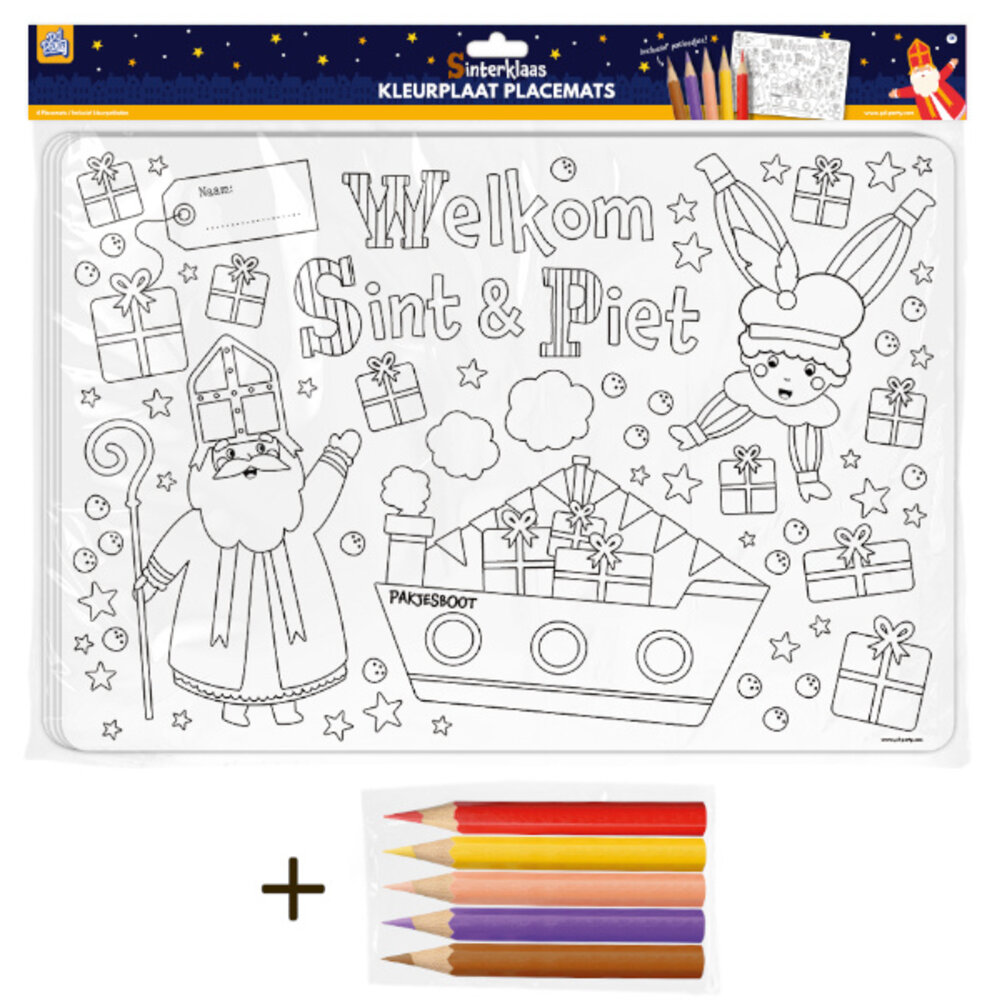 Paper Dreams Sinterklaas Kleurplaat Placemats | 4 stuks Paper Dreams Sinterklaas Kleurplaat Placemats | 4 stuks
