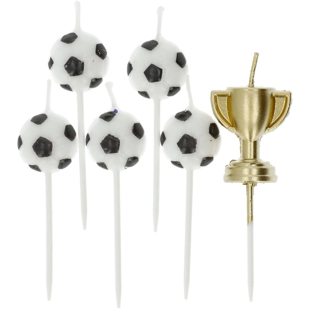 Folat Voetbal Kaarsjes Ballen en Beker 6cm | 6 stuks