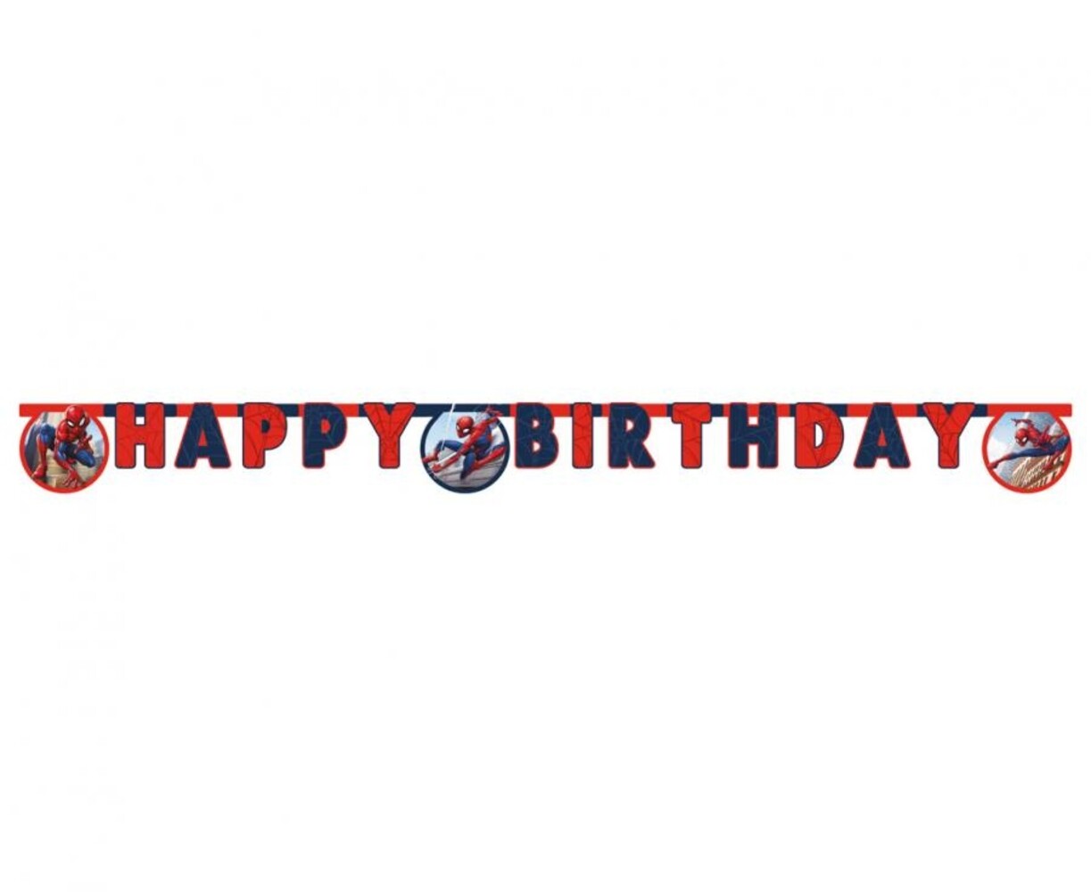 Procos Party Guirlande de lettres « Joyeux anniversaire » Spiderman, justicier masqué, 200 cm | à l’unité