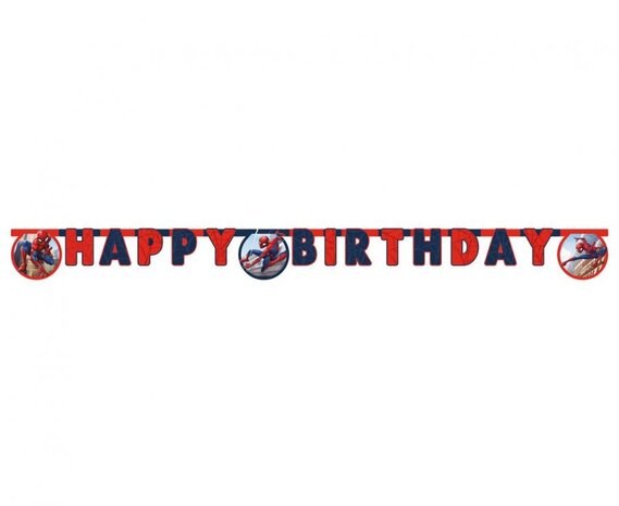 Procos Party Guirlande de lettres « Joyeux anniversaire » Spiderman, justicier masqué, 200 cm | à l’unité