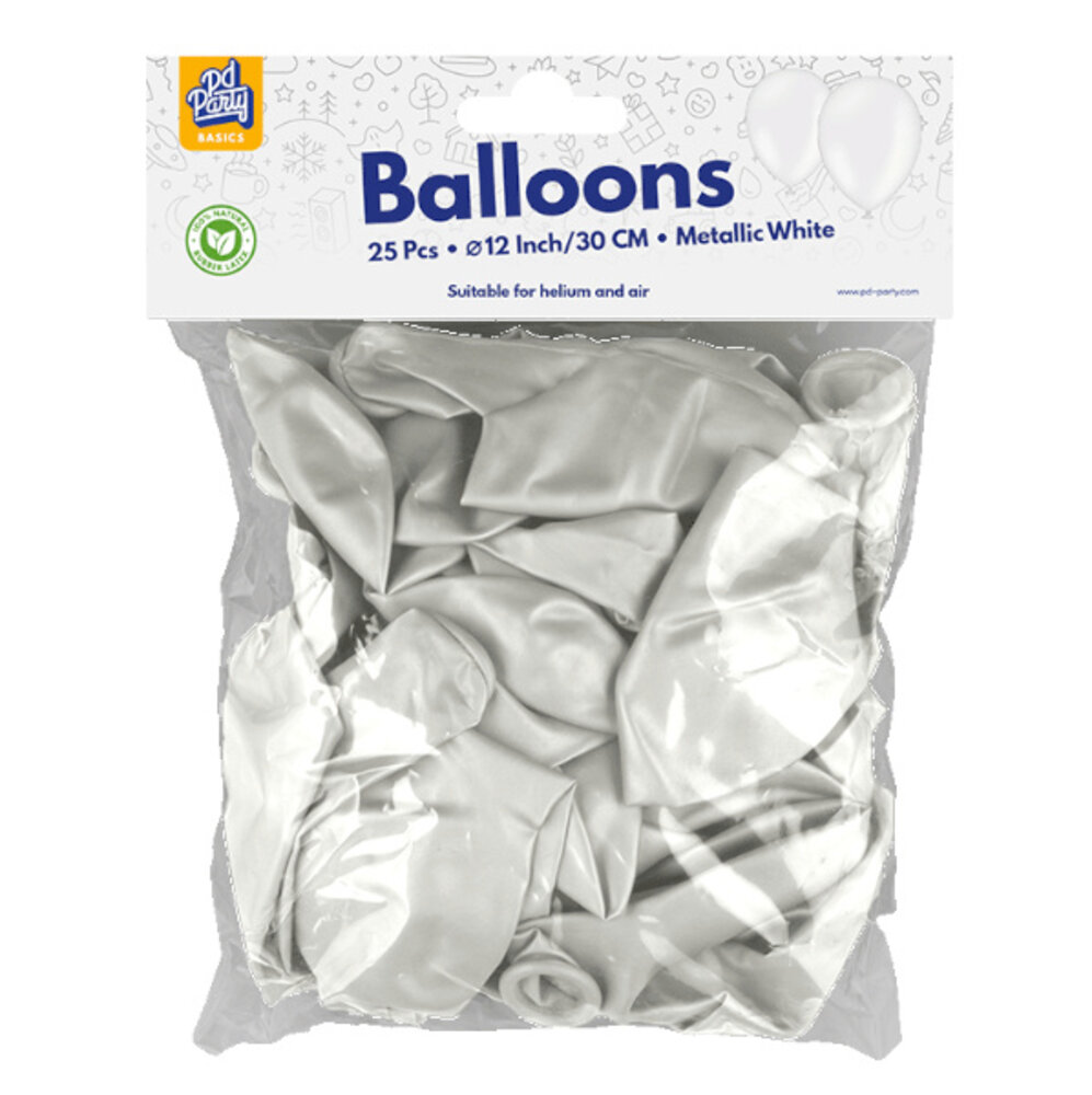 Paper Dreams Ballons métallisés blancs 30 cm | 10, 25, 50 ou 100 pièces