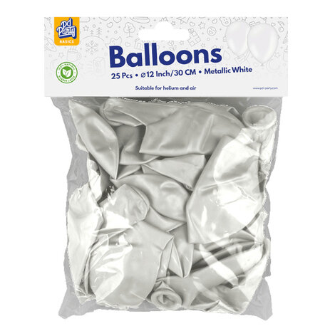 Paper Dreams Witte Ballonnen Metallic 30cm | 10, 25, 50 of 100 stuks