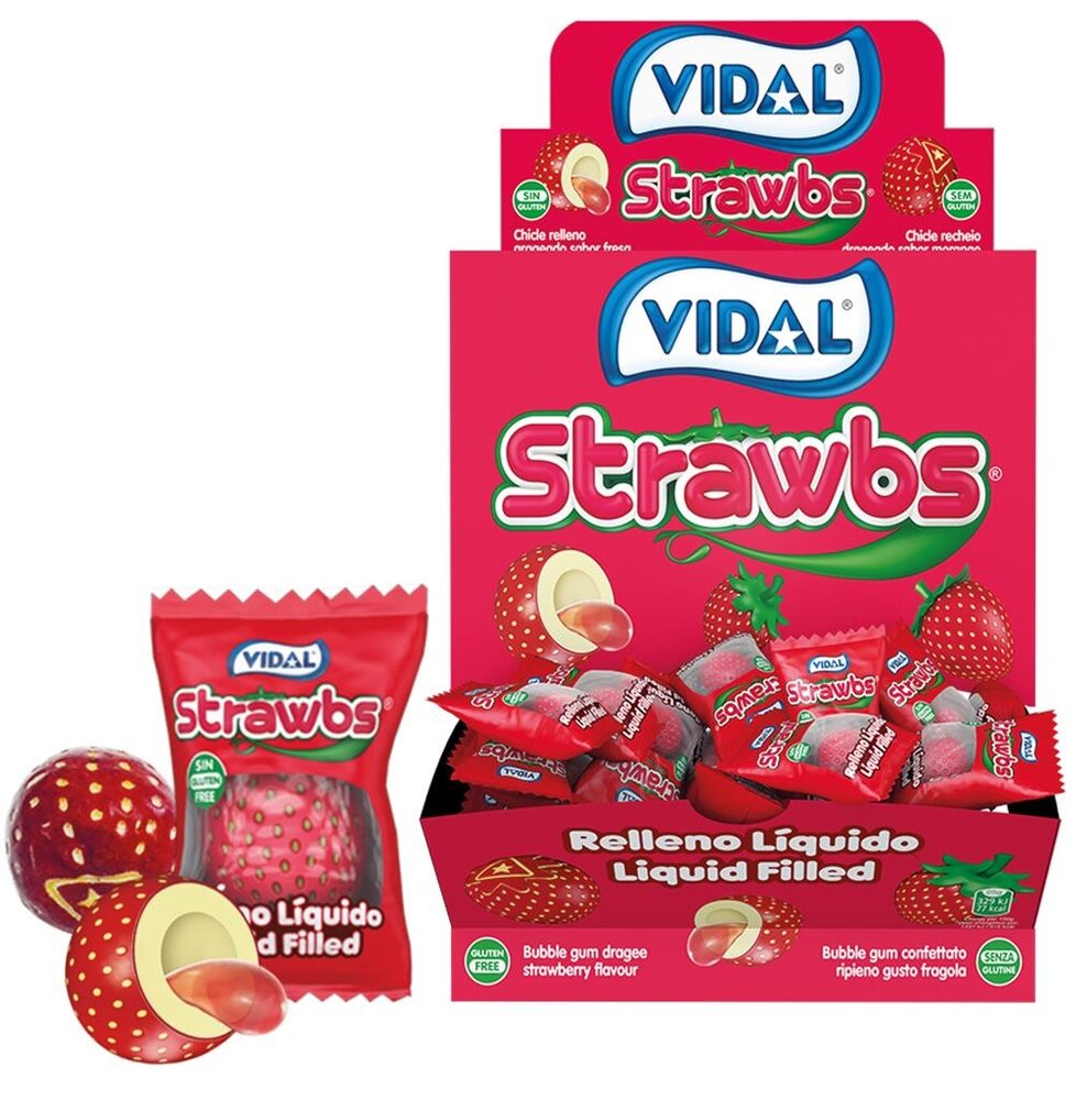Vidal Chewing-gum à la fraise et aux pailles, 5 grammes | 20 pièces