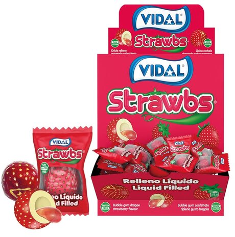 Vidal Strawberry Strawbs Kaugummi mit Strohhalmform, 5 Gramm | 20 Stück