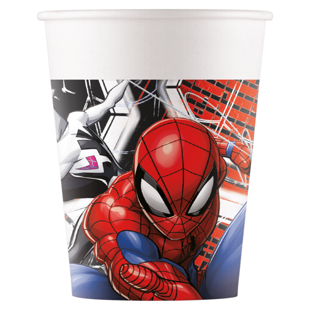 Procos Party Spiderman-Becher „World of Webs“ 200 ml | 8 Stück