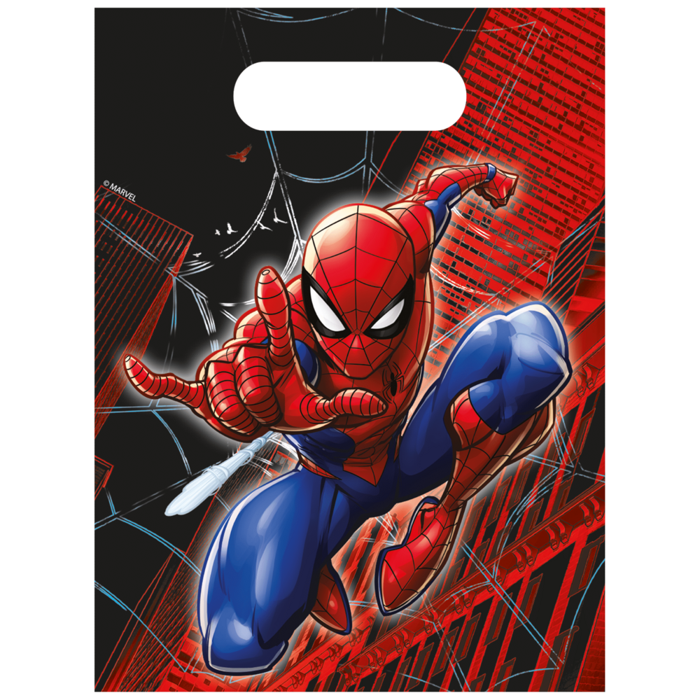 Procos Party Spiderman-Papiertüten „World of Spinnwebs“ 16 x 22 cm | 4 Stück